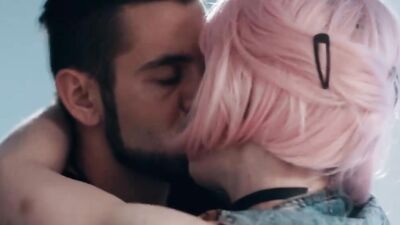 Gorgeous shemale with pink hair and sexy tattoos fucked hard